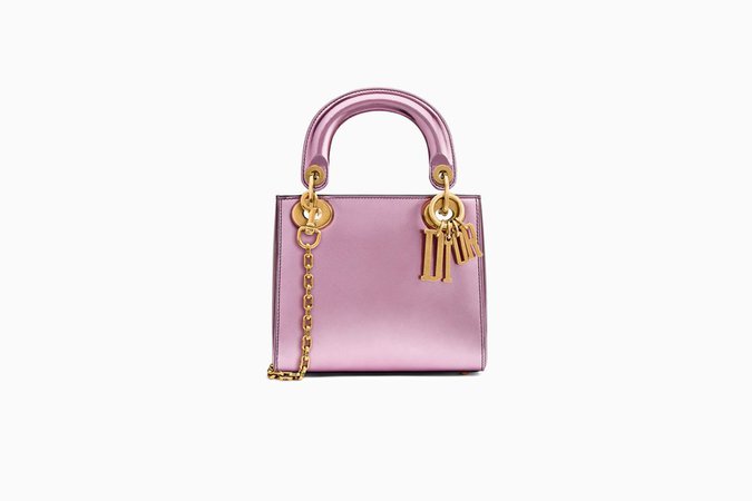 Mini Lady Dior bag with chain in pink metallic calfskin - Dior