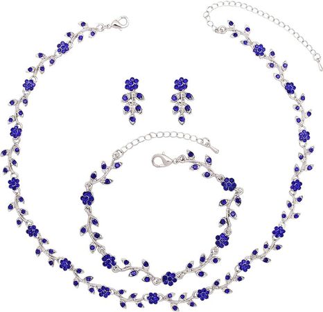 Amazon.com: SFE Austrian Crystal Rhinestone Choker Necklace Dangle Earring Link Bracelet Jewelry Set for Brides Bridesmaid Prom Costume Accessories for Women (Deep Blue-Platinum Plated): Clothing, Shoes & Jewelry