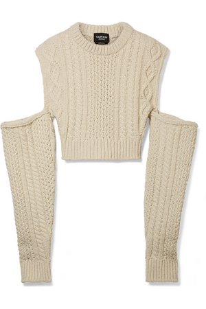 CALVIN KLEIN 205W39NYC | Cold-shoulder cropped cable-knit wool-blend sweater | NET-A-PORTER.COM
