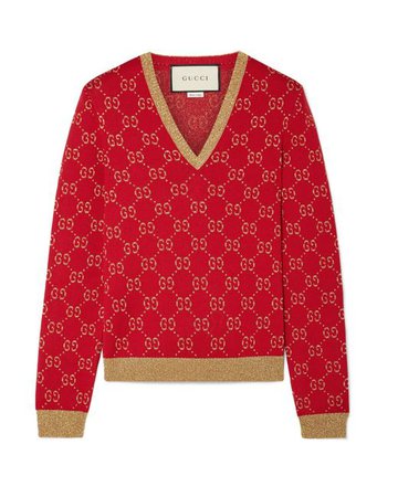 Lyst - Gucci Metallic Cotton-blend Jacquard Sweater in Red