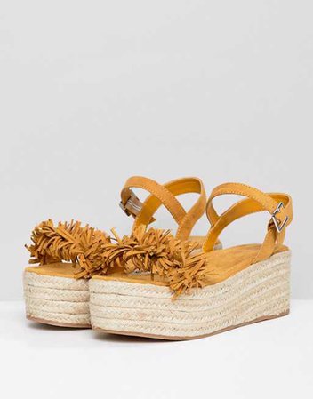 Pull&Bear | Pull&Bear flatform espadrille with tassle front in yellow