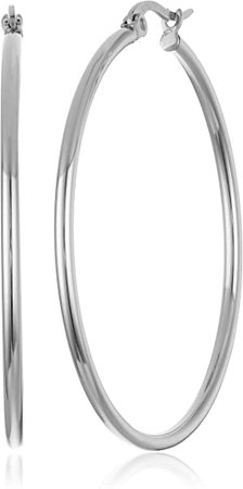 Amazon.com: Amazon Essentials Stainless Steel Rounded Tube Hoop Earrings (50mm): Clothing