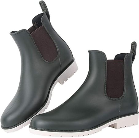 Amazon.com | DAWAN Women's Anti-Slip Rain Boots Short Garden Shoes Waterproof Chelsea Booties Drak Green 5.5 M US | Rain Footwear