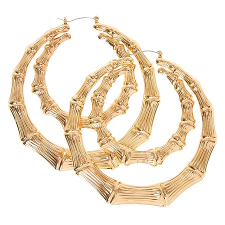 100MM Gold-tone Double Bamboo Hoop Earrings | Claire's US
