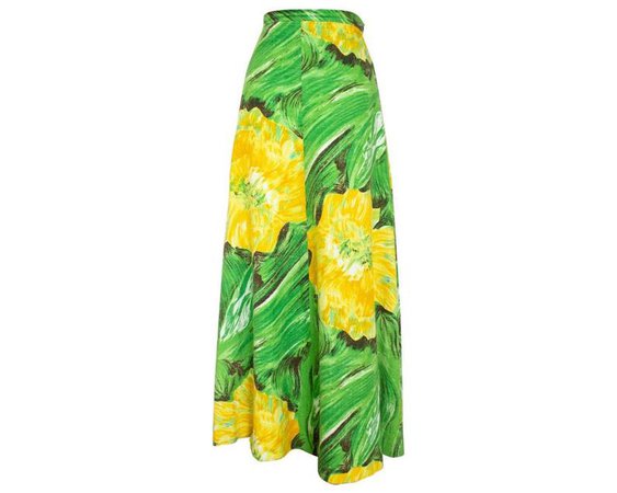 Vintage 60s Floral Maxi Skirt / Yellow and Green / Flower | Etsy