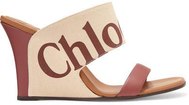 Verena Logo-print Canvas And Leather Wedge Sandals - Brown