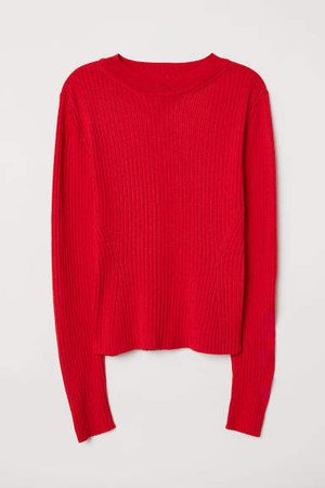 Ribbed Jersey Top - Red