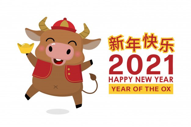 Happy chinese new year greeting card. 2021, year of the ox.