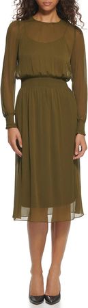 TOMMY HILFIGER Women's Sintched Waist Midi Dress at Amazon Women’s Clothing store