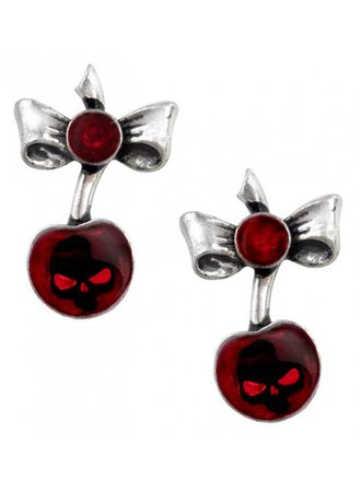 Cherry Gothic Skull Earrings - Gothic Jewelry, Pewter Jewellery