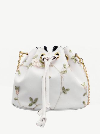 Floral Embroidered Bucket Bag With Drawstring | ROMWE