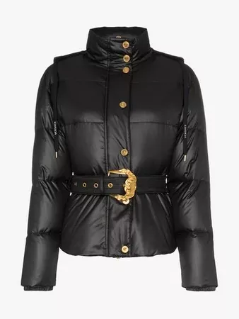 Versace hooded belted feather down puffer jacket | Browns