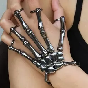 Gothic Handmade Halloween Skull Fingers Wristband Punk Halloween Metal Skeleton Fingers Hand Bone Bracelet with Adjustable Ring Wristband for Women Girls Party - Google Search
