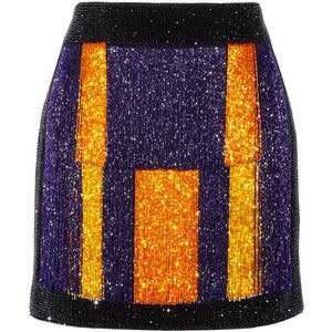 Balmain - Color-block Embellished Velvet Mini Skirt