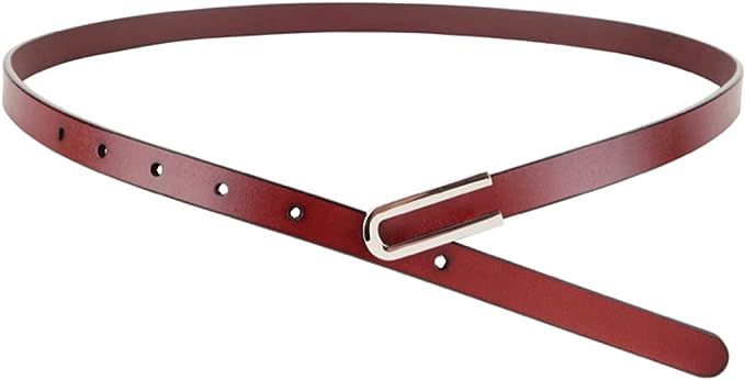 CB Women's Fashion Skinny Slim Soft Genuine Leather Belts Waistband Thin Waist Belt With Silver Chrome Color Alloy Buckle, Burgundy at Amazon Women’s Clothing store