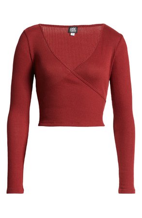 Long Sleeve Ribbed Ballet Wrap Top | Nordstrom
