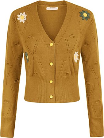 Women's Sunflower Long Sleeve Cropped Cardigan Y2K Knit Cardigan Sweaters Aesthetic Sweater Black 2XL at Amazon Women’s Clothing store