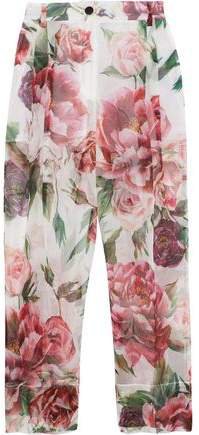 Cropped Floral-print Silk-chiffon Straight-leg Pants