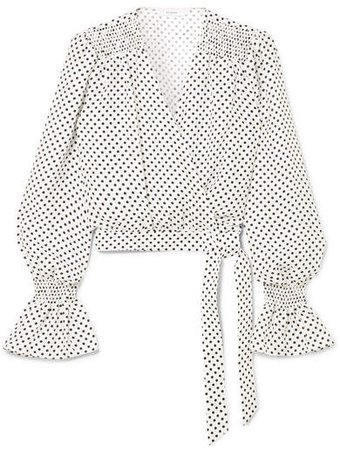Art Dealer - Shirred Polka-dot Silk-jacquard Wrap Top - White