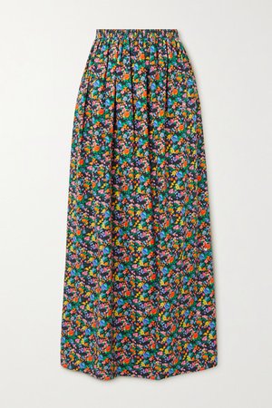 Sabine Floral-print Cotton-poplin Maxi Skirt - Black
