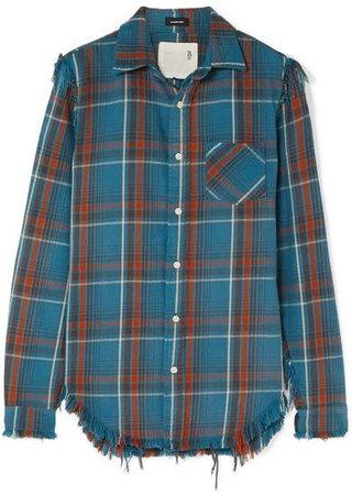 Boy Distressed Checked Cotton-flannel Shirt - Blue