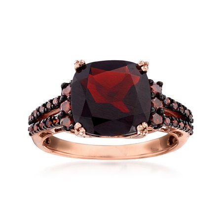 4.00 Carat Garnet and .31 ct. t.w. Red Diamond Ring in 14kt Rose Gold | Ross-Simons