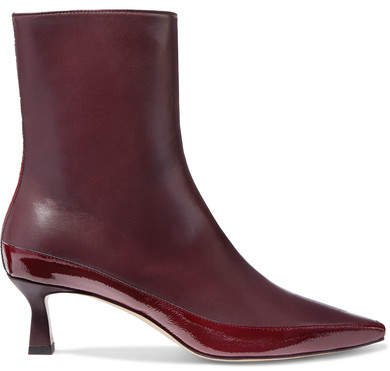 Bente Matte And Patent-leather Ankle Boots - Burgundy