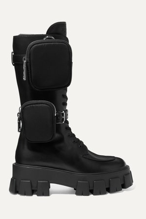 Black Buckled leather and shell platform boots | Prada | NET-A-PORTER