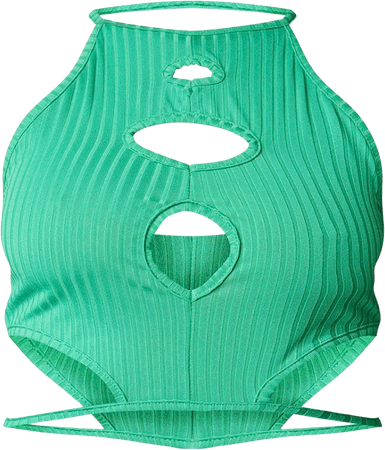 Petite Green Halter Neck Ribbed Crop Top -PLT
