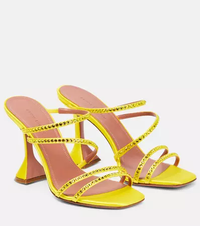 Naima Embellished Satin Sandals in Yellow - Amina Muaddi | Mytheresa