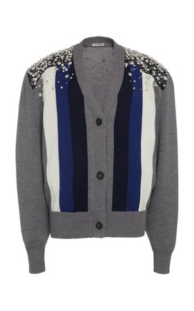 Embellished Striped Wool Cardigan By Miu Miu | Moda Operandi