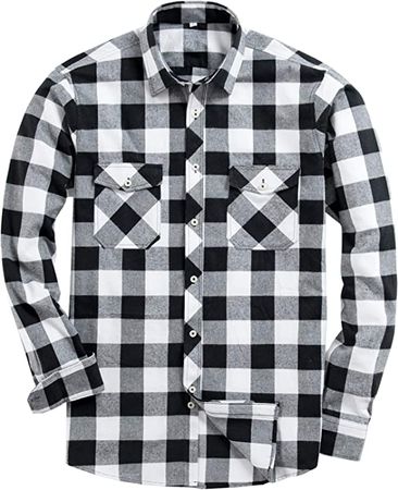 Alimens & Gentle Men's Button Down Regular Fit Long Sleeve Plaid Flannel Casual Shirts Color: White, Size: X-Large at Amazon Men’s Clothing store