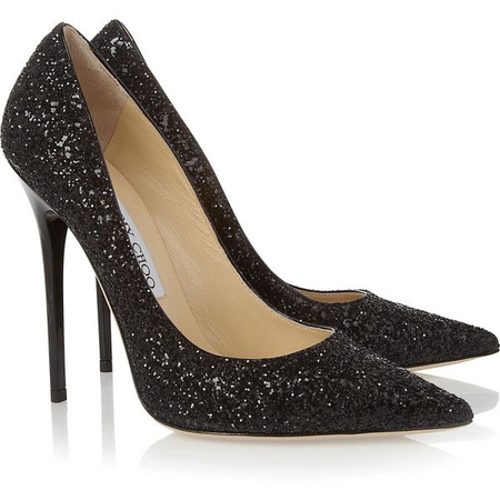 Jimmy Choo black glitter heels