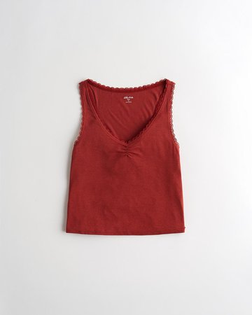 Girls Soft Ribbed Lace-Trim Tank | Girls New Arrivals | HollisterCo.com red