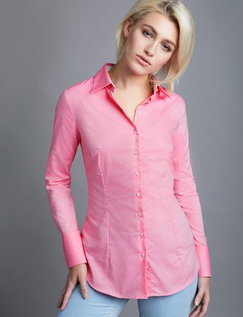 Pink & White Dobby Stripe Fitted Women's Shirt | Hawes & Curtis