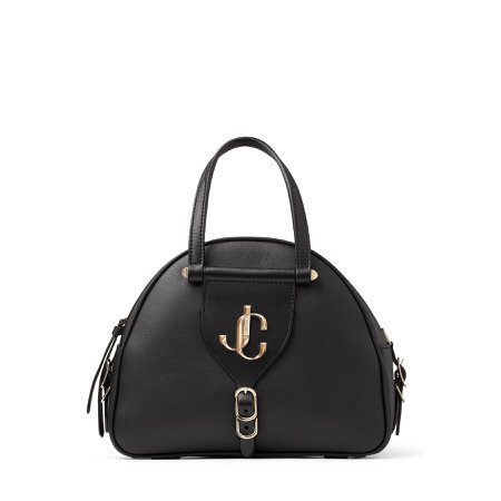 Black Calf and Vacchetta Leather Bowling Bag with JC Logo|VARENNE BOWLING/S| Autumn Winter 19| JIMMY CHOO