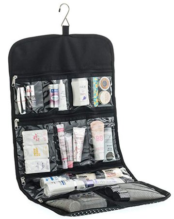 Amazon.com: Hanging Toiletry Bag for Women ODESSA. Ideal for Storing Cosmetics, Makeup and Jewelry in an Organized Way. Large Size, Various Compartments. Black with White Polka Dots.: Home & Kitchen