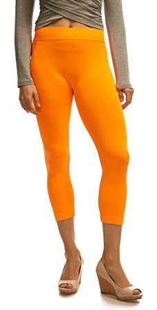 Lush Moda Seamless Capri Length Basic Cropped Leggings - Variety of Colors - Neon Orange OS at Amazon Women’s Clothing store: