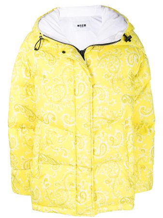 MSGM paisley-print hooded puffer jacket