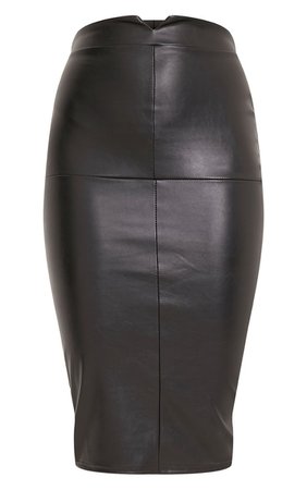 Eva Black Faux Leather Panel Midi Skirt | PrettyLittleThing USA
