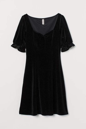 Glittery Velour Dress - Black