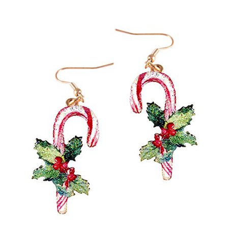 Wonderent Glimmering Sweet Candy Cane Happy Holidays Earring: Jewelry