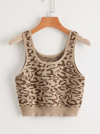 Leopard Pattern Knit Tank Top | ROMWE USA