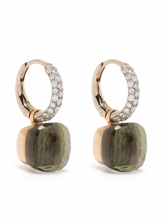 Shop Pomellato 18kt rose and white gold Nudo prasiolite and diamond earrings with Express Delivery - FARFETCH