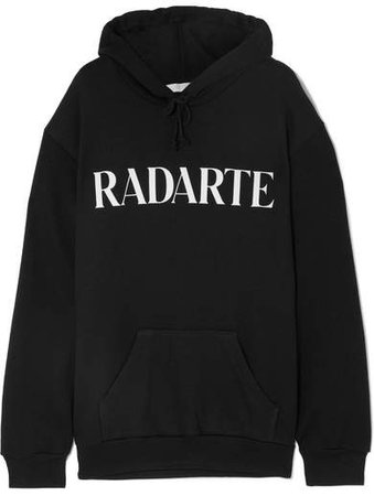 Oversized Printed Cotton-blend Jersey Hoodie - Black