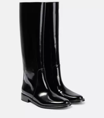 Hunt Leather Knee High Boots in Black - Saint Laurent | Mytheresa