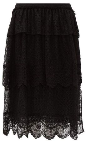 Tiered Lace Midi Skirt - Womens - Black