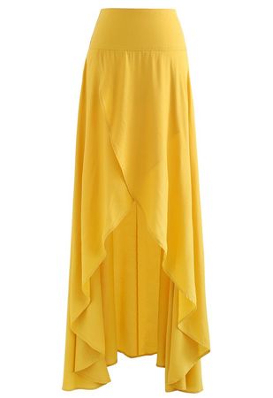 Lazy Summer Flap Front Hi-Lo Maxi Skirt in Yellow - Retro, Indie and Unique Fashion