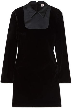 Satin-trimmed Velvet Mini Dress - Black