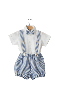 Cake smash linen outfit boy/ 1st birthday clothes/ baby toddler boy linen bloomers suspender bow-tie/ Toddler suspender blue stripes shorts/